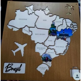 Mapa do Viajante Brasil em MDF com detalhe em Acrílico