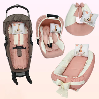 Kit Passeio 11 Peças - Ninho Redutor, Almofada de Amamentar, Capa de Bebê Conforto, Capota Solar, Protetores de Cinto, Capa de Carrinho
