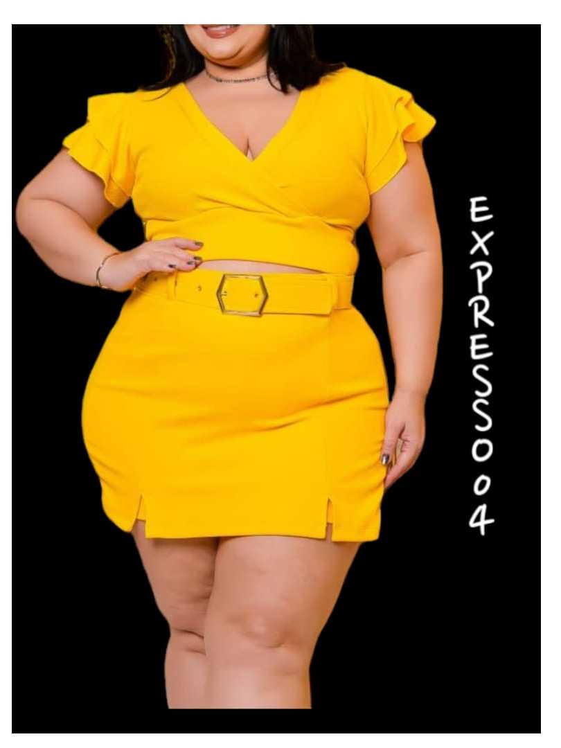 Conjunto Plus Size Cropped + Short Saia e Cinto Andreia Feminino