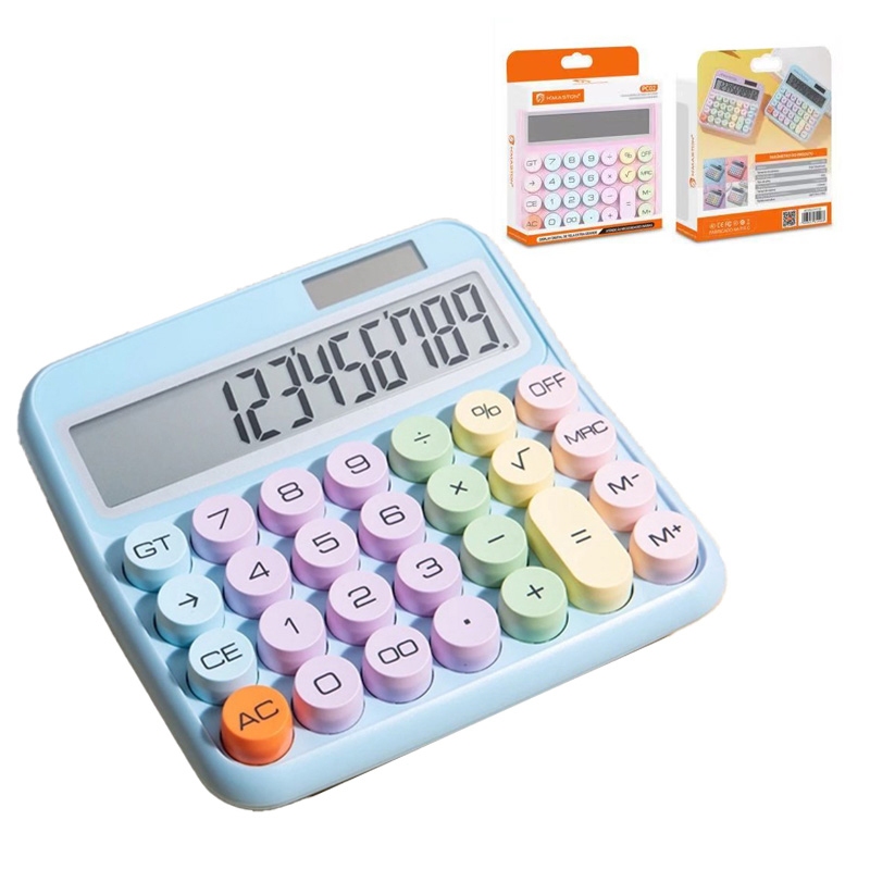 Calculadora PC-01/02/03/05 Solar Colorida de Mesa 12 Digitos Grande Tela LCD Botão Redondo