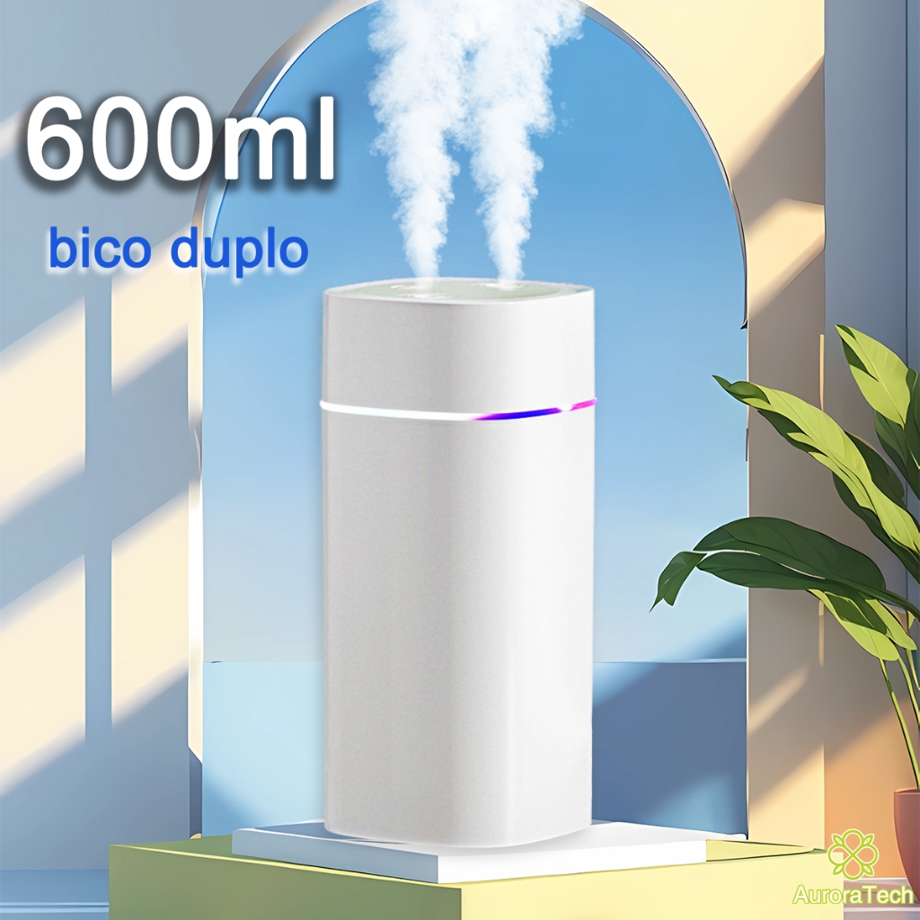 Umidificador Com Bico Duplo Ultrassônico Grande Usb Difusor Aromatizador Ambiente Led Luz Noturna