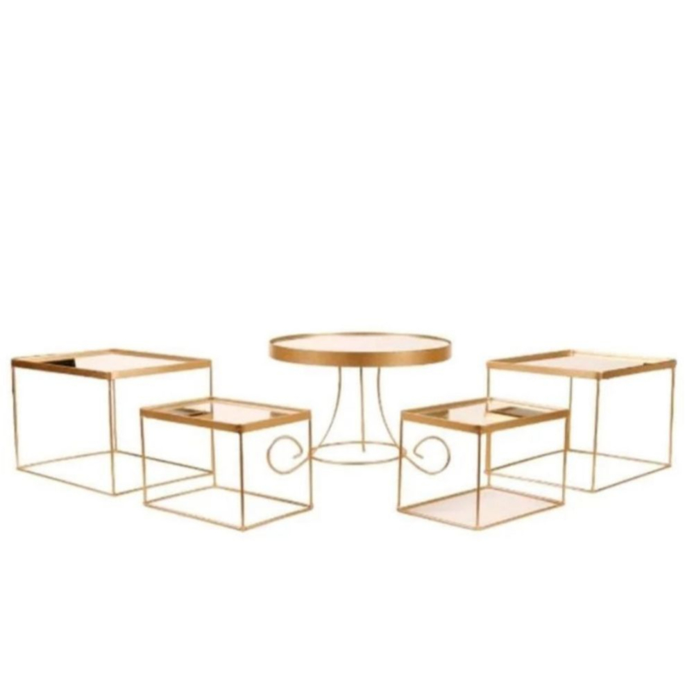 kit Com 1 Boleira e 4 Bandejas com espelho decoração festa e casamento suporte para bolo
