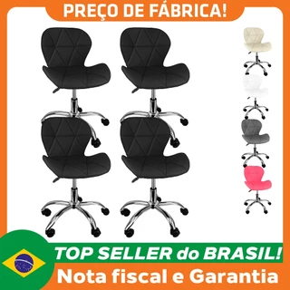 Kit 4 Cadeiras Slim Office Estofada Base Giratória Cromada