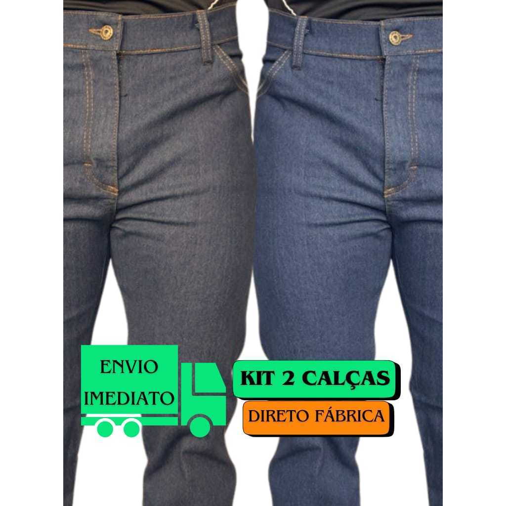 Kit Calças Jeans Masculina Azul Escuro Preto Calca Trabalho Elastano Lycra