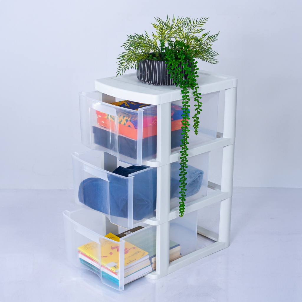 Gaveteiro De Chão Grande 3 Gavetas Organizador Multiuso Branco Com Transparente