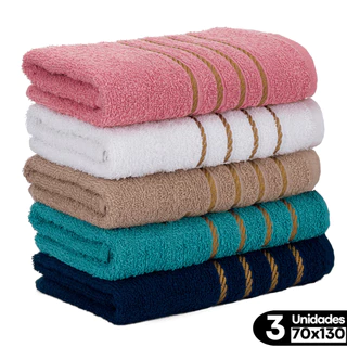 Kit 3 Toalhas de Banho Fio Dourado 70x130 cm 100% Algodão