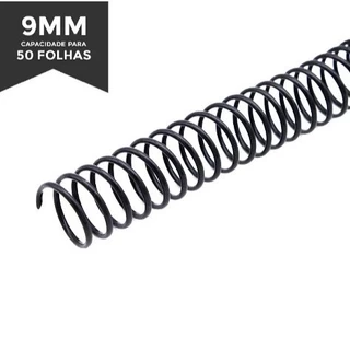 Espiral Para Encadernação 9mm Preto Até 50 Fls - 50 Unidades
