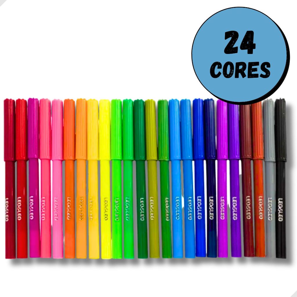 Caneta Hidrocor Hidrográfica Escolar 24 Cores Colorida | Shopee Brasil
