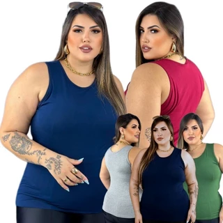 Kit 5 regata larga do 46 ao 54 Plus Size feminina modelo curve