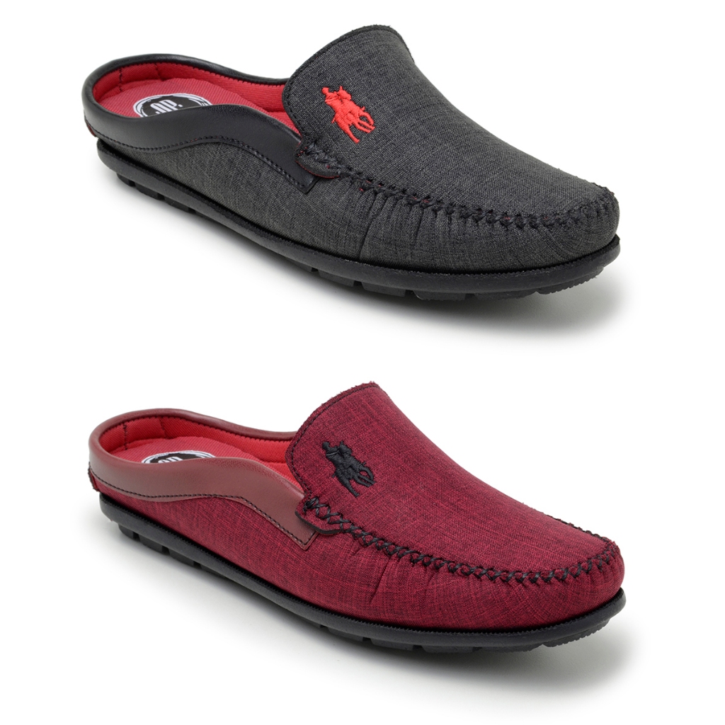 Kit Mocassim Masculino 2 Pares Chinelo Masculino Mule Aberto Atrás Solado Borracha Costurado