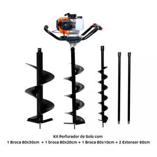 Perfurador de solo a gasolina 52cc com broca 80x20cm, 80x30cm, 80x10cm e 2pc extensor 60cm Marca Tssaper Modelo PS52CC-3 em Oferta na Shopee