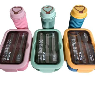 Kit de Marmita Lancheira com Talheres + Garrafa Durável Versátil Design Atual Capacidade 1100ml com Divisórias e Compartimentos