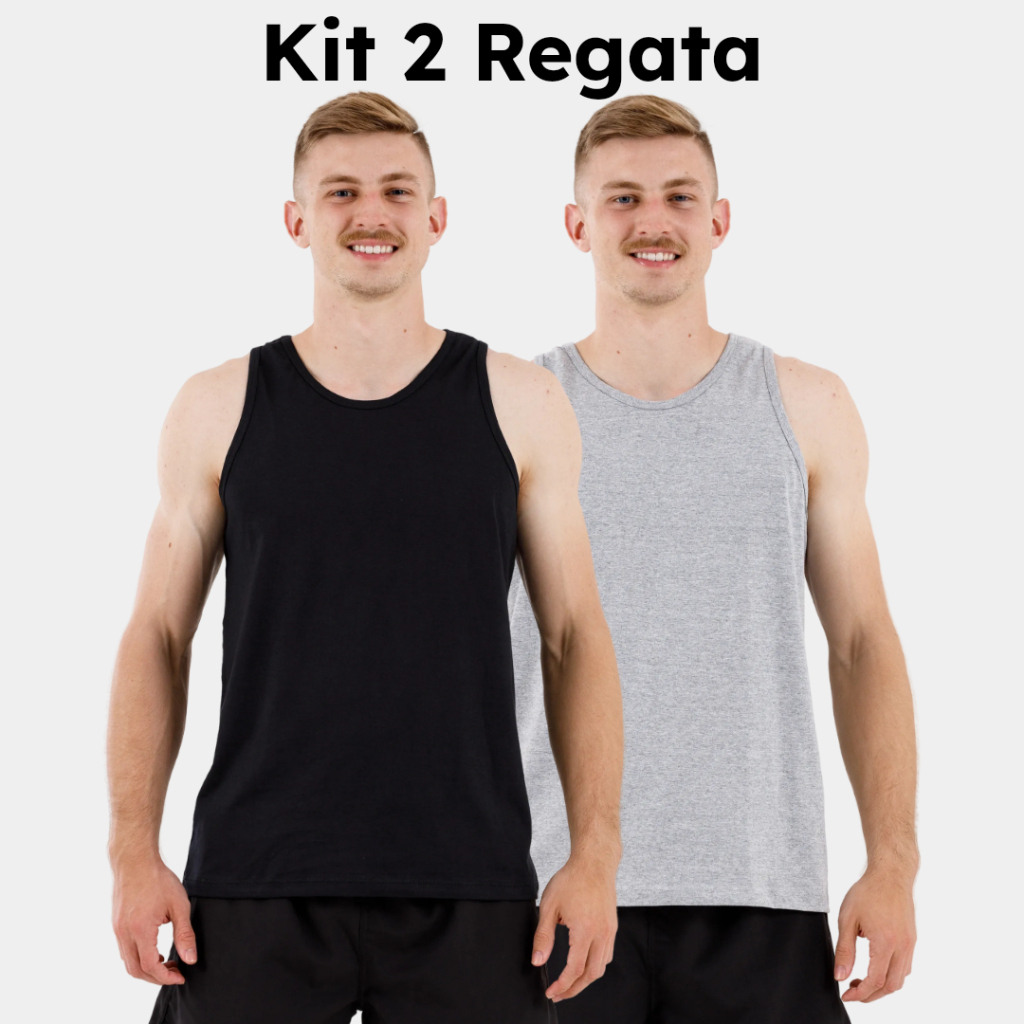 KIT 2 Regata Masculina Básica 100% Algodão