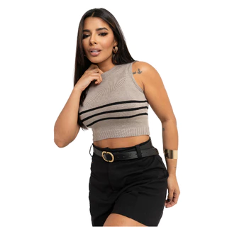 Cropped Regata Tricô Modal Listas Lily