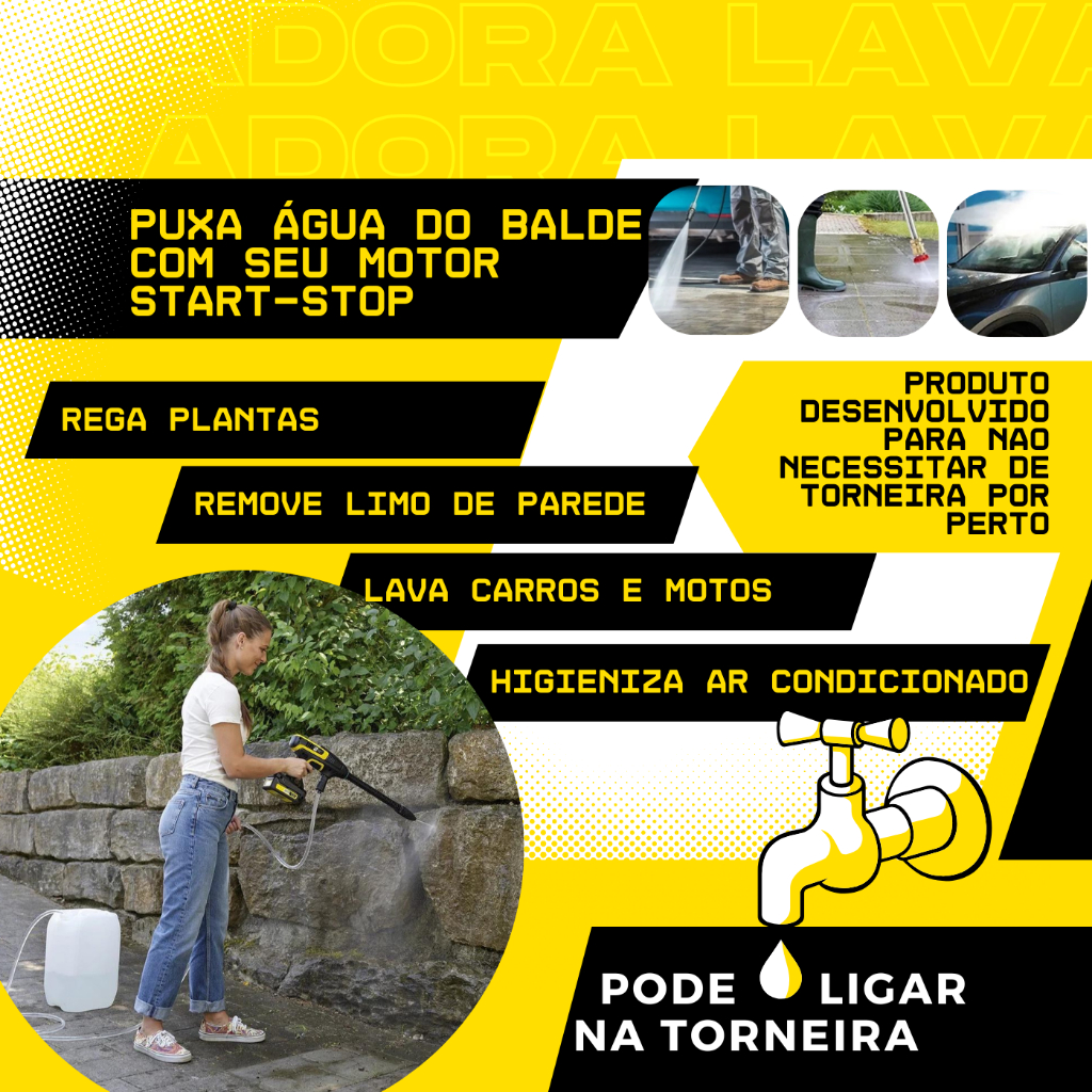 Imagem do produto Lavadora De Alta Pressao Lava Jato Portátil 2 Bateria Vap Recarregavel Para Carros Jardins Ar 4