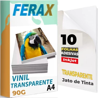 Ferax 10 Folhas Adesivo Vinil Transparente 100% A4 Impressora Jato de Tinta - Pode Usar Resina