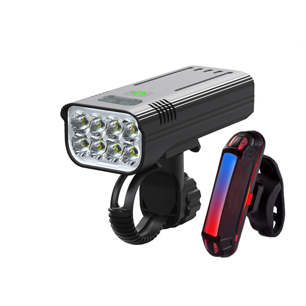 Kit Farol De Bike 8 Led Recarregável Potente Durável + Sinalizador Usb ...