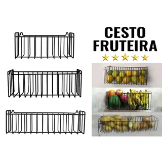 Cesto de Frutas Aramado para Cozinha Organizador de Parede Multiuso em Aço para Frutas e Produtos
