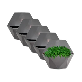 Kit 5 Vasos de Parede Decorativo Plantas Jardim Hexagonal Cinza Mix Plant