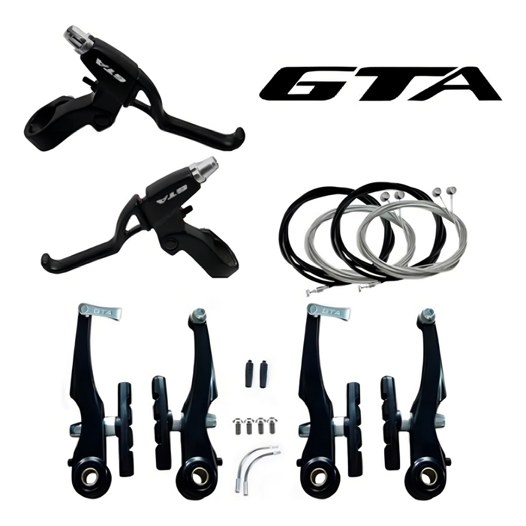 Kit Freio V-brake Para Bicicleta Bike Com Manete Alumínio E Cabos Completo GTA