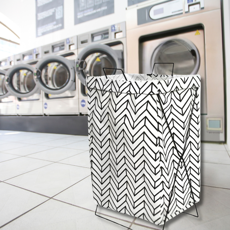 Cesto Saco de Roupa Suja Lavanderia Suporte Metal Dobrável