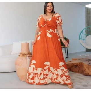 Vestido feminino plus size longo estampado G2 e G3 (50 ao 56) - Melissa