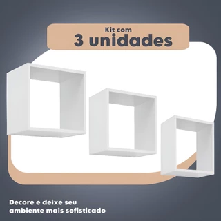 Kit 3 Nicho Decorativo Madeira Mdf PMG Quadrado Quarto Sala Decoração Escritório Casa