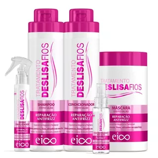 Eico Deslisa Fios Shampoo Sem Sal e Condicionador 800ml + Máscara Hidratação + Óleo Reparador + Spray Protetor Térmico