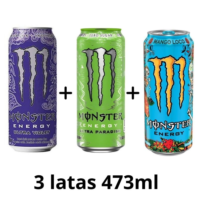 3 latas de energético monster energy 473ml sabor wiki com maça verde ...