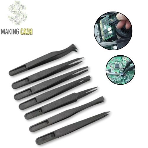 Kit Pinça Antiestática Ponta Fina de Precisão Profissional para Eletrônica Celular Artesanato