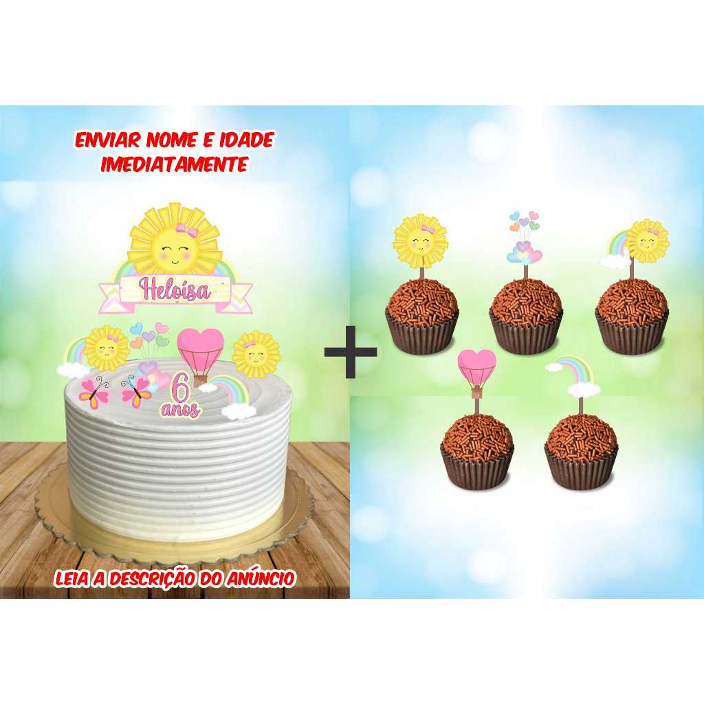 Topo de Bolo Raio de Sol + 30 Topper Docinhos | Shopee Brasil