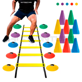 Kit Funcional Treino Agilidade 10 Cones + 10 Chapéu Chinês Pratos + Escada Futebol Futsal Academia