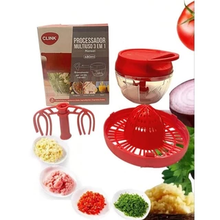 Triturador De Alimentos Manual 3 Em 1 Processador Com 3 Lâminas Inox Espremedor de Frutas Batedor de ovos