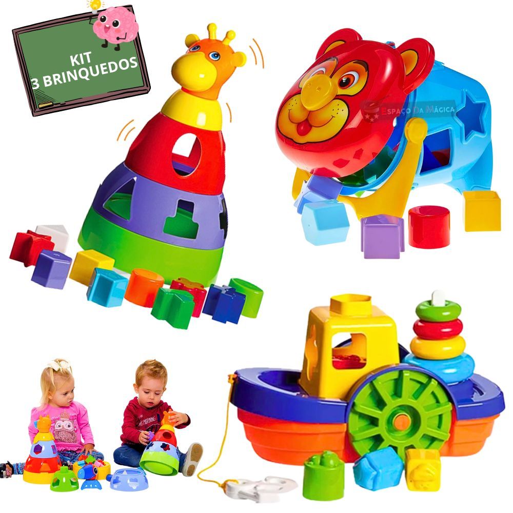 Brinquedo Educativo Peças De Encaixe Criança 1 Ano - Kit 3 Peças ...