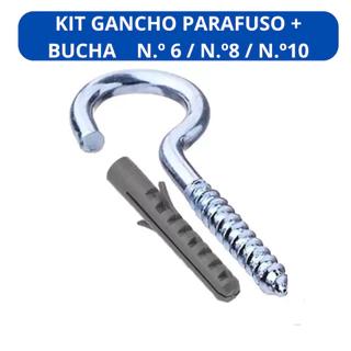Kit de Gancho e Bucha para Fixação de 6, 8 ou 10 mm - 100 peças