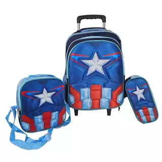 KIT MOCHILA DE RODINHAS DO CAPITÃO AMERICA