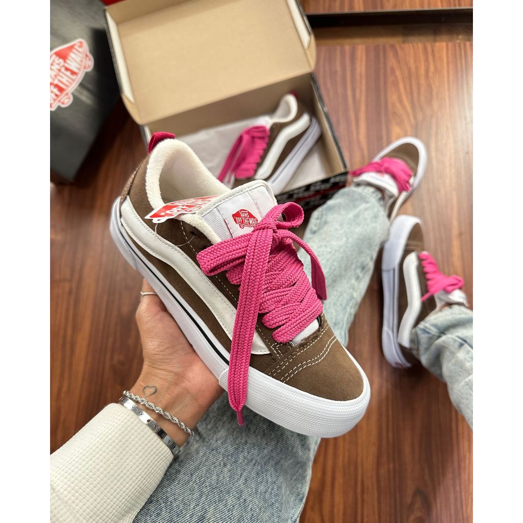 TENIS CASUAL KNU MARROM PINK VULCANIZADO PROMOCAO ENVIO MAIS RAPIDO