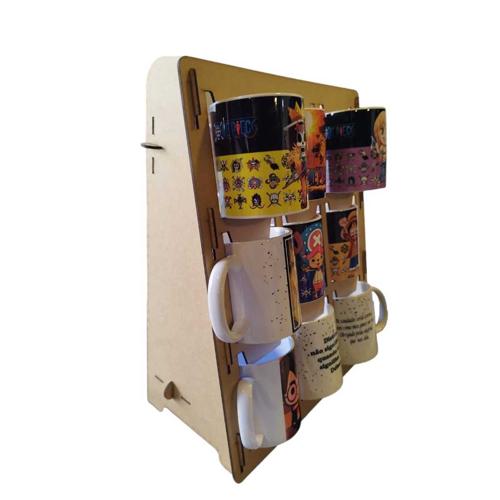 Suporte expositor para 9 canecas de porcelana em MDF cru.
