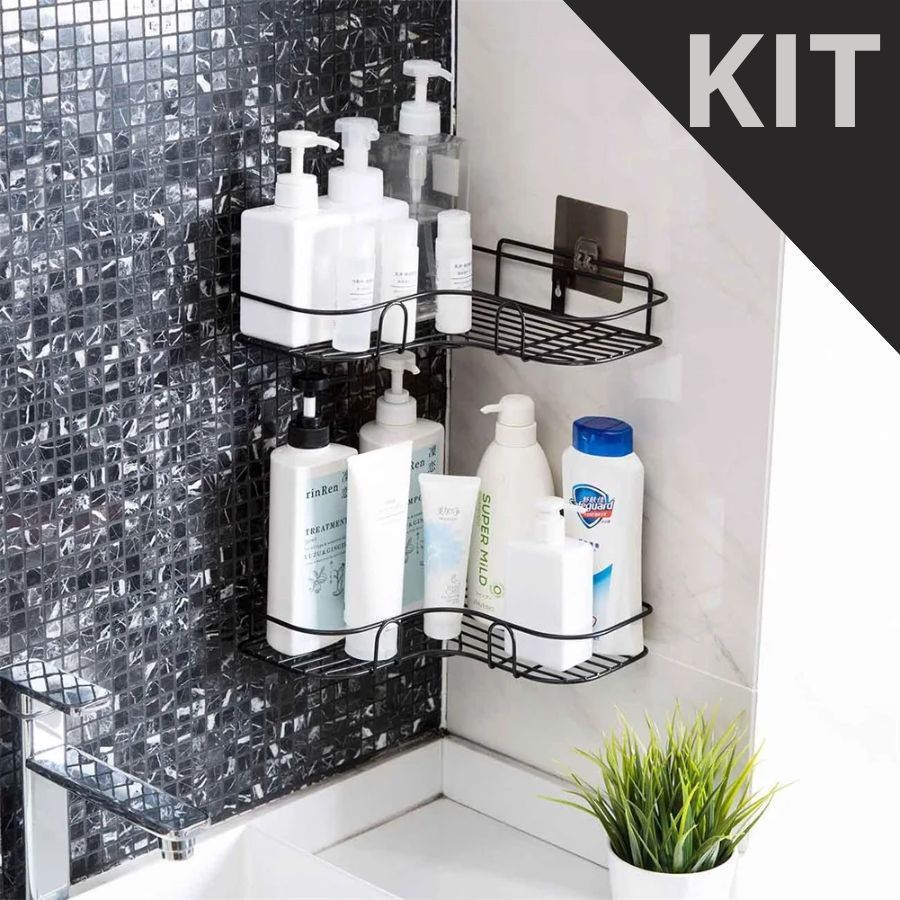 Imagem do produto Kit 2 Prateleiras Suporte Alto Adesivos Para Parede Banheiro Cozinha lavanderia Shampoo E Sabonete 2