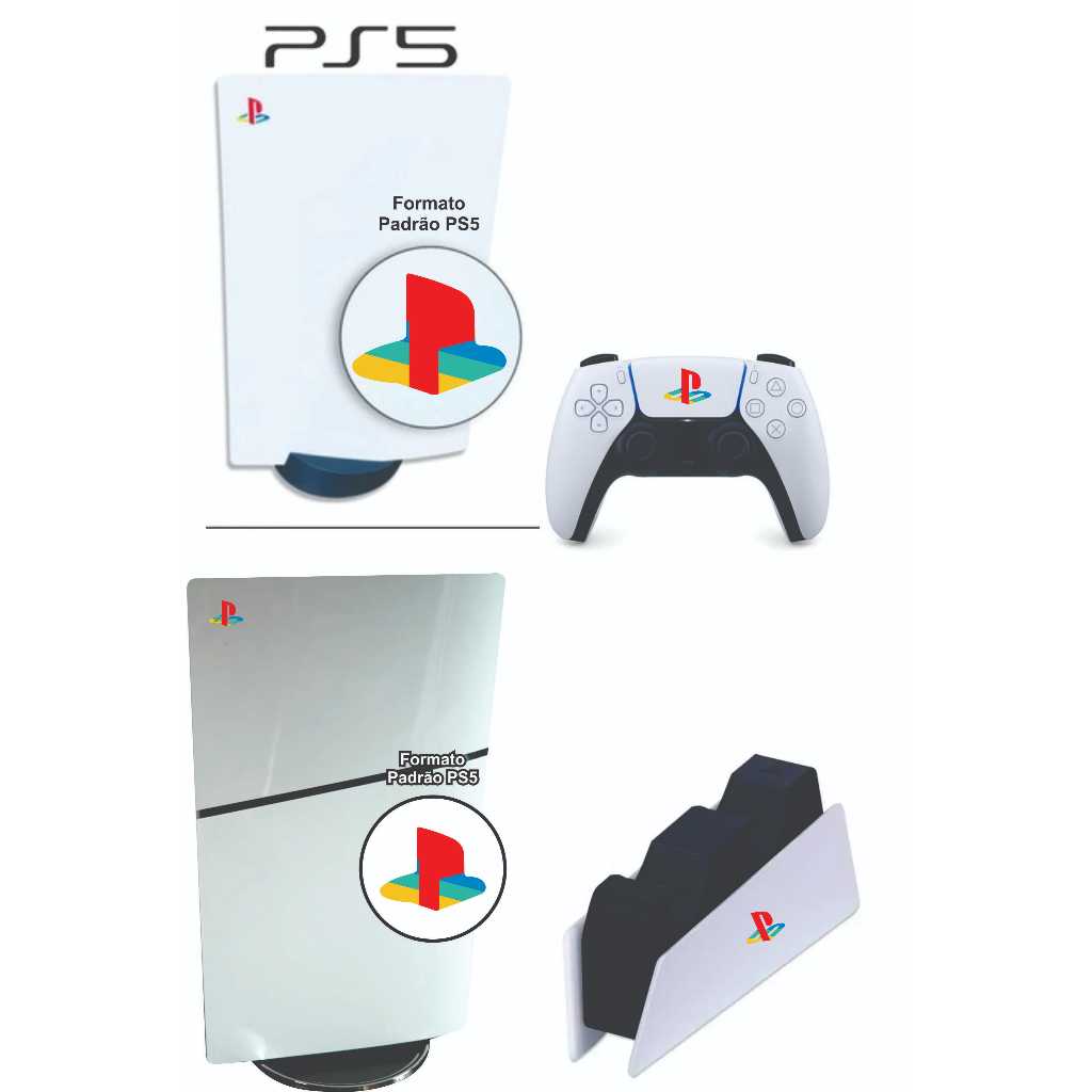 Adesivo Logo PS5 FAT, SLIM e PRO e Acessório Retro Combo 4 unidades ...