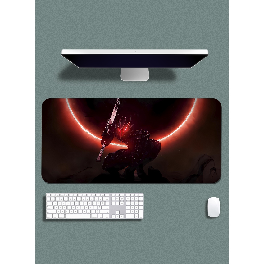 Mouse Pad Gamer p/ Destktop Borda Costurada Estampas Eclipse Espadachim Negro Premium