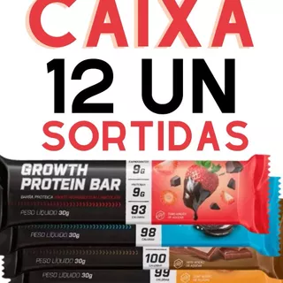 Barra de Proteina Barrinha Growth Caixa 12 Unidades Sabores Chocolate Morango Churros Dieta Sortidas