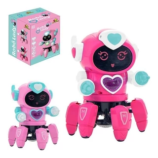 Robô Lady Face Digital Aranha Dançante Som Luz Rosa