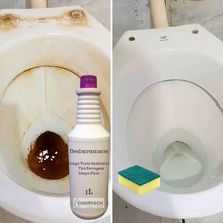 Detergente Remove Manchas Desincrustante de Vasos Sanitários Limpa Pisos Roxinho 1L + 1 Esponja