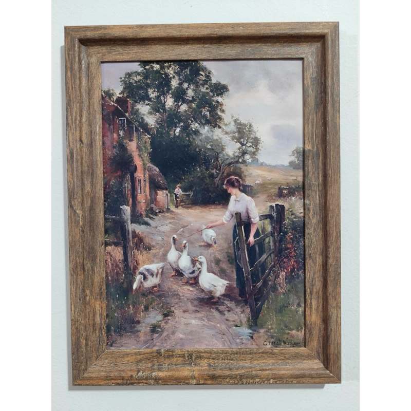 Quadro decorativo arte clássica - Ernest Walbourn - Cuidando dos Gansos