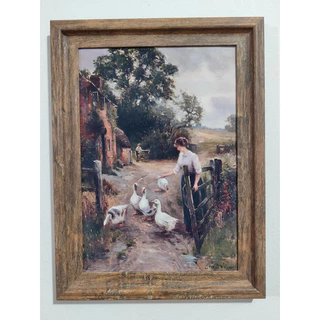 Quadro decorativo arte clássica - Ernest Walbourn - Cuidando dos Gansos
