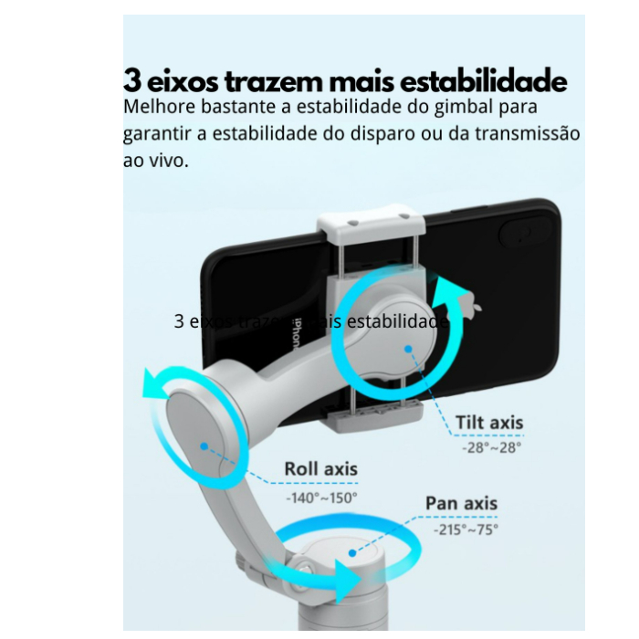 Bastão de selfie anti-vibração para celular, rastreamento facial totalmente automático, suporte portátil para artefato de tiro