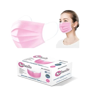 Máscara Descartável Tripla Camada ROSA/VERDE/AZUL/BRANCA/PRETA 50 Un
