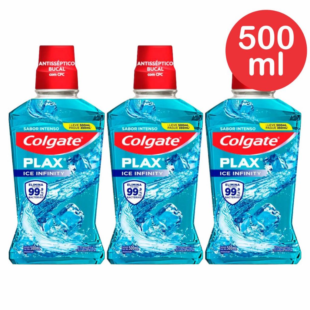 Kit 3 Enxaguante Bucal Colgate Plax Ice Infinity 500ml