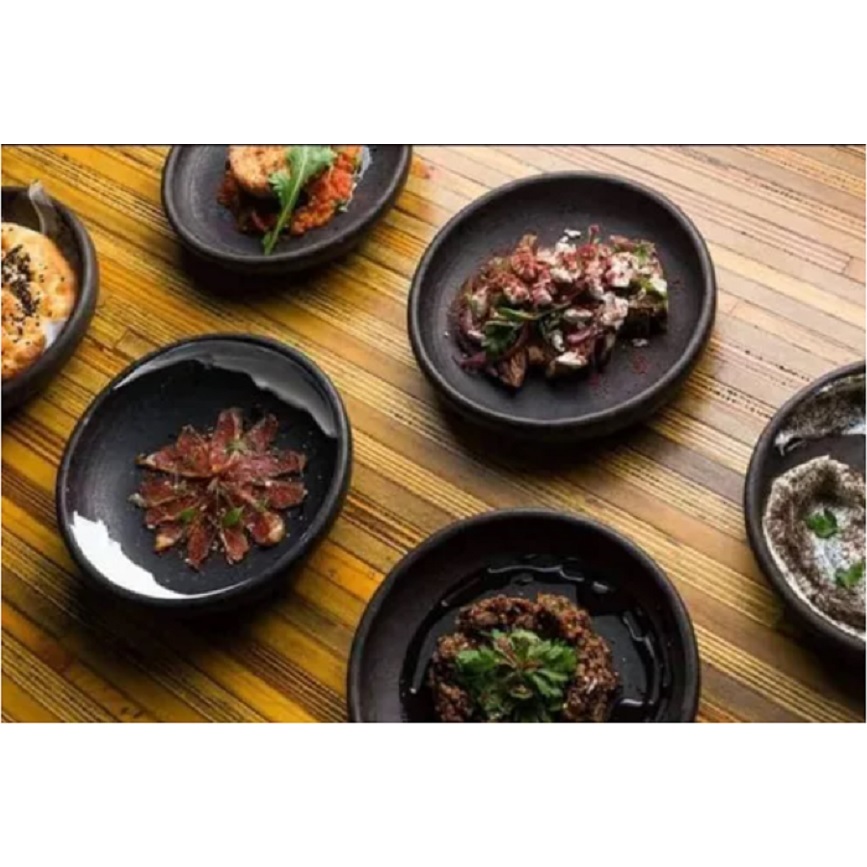 KIT 8 Peças - Prato de Barro Raso G Preto